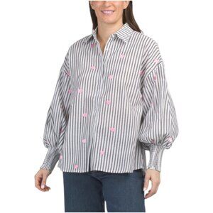 WHITE CLOSET Heart Embroidered Long Sleeve Shirt